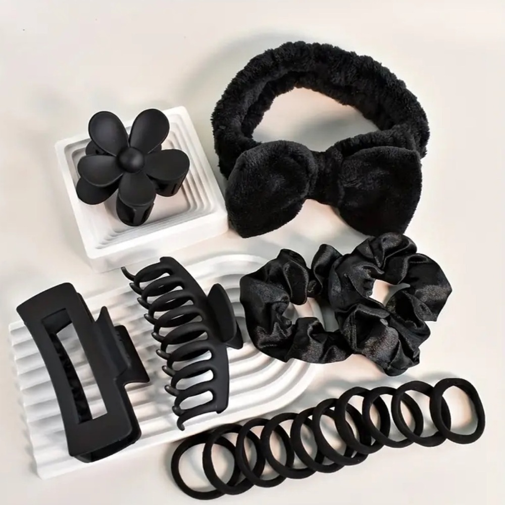 15 Piece Hair Accessories Set Hair Clip, Hair Ties, Headbands in Black